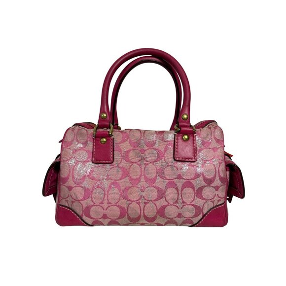 Vintage Coach Signature Pink Metallic Silver Splash Boston Satchel Bag Y2K 2186 - Picture 2 of 16